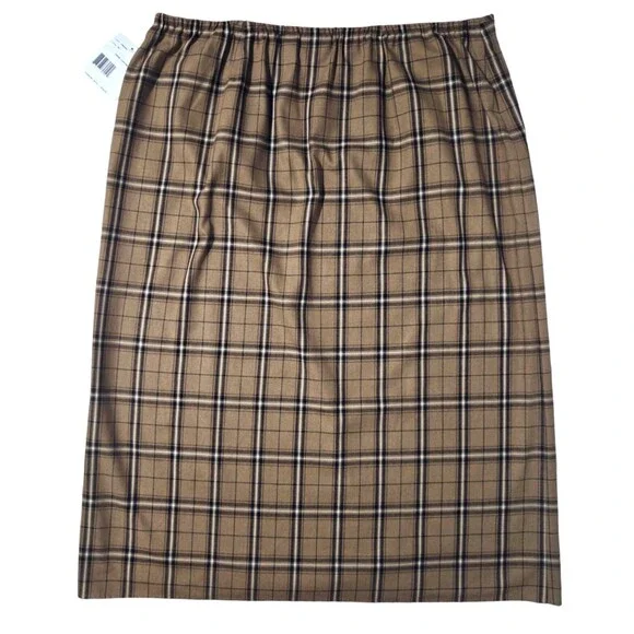 Vintage New Brown Plaid Wrap Skirt Plus 24 Liz Claiborne Academia Heritage NWT - Picture 2 of 12